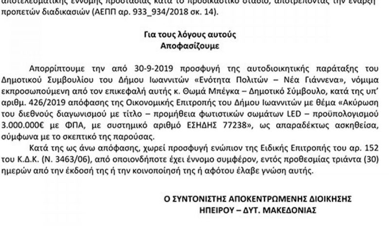 Απερρίφθη η προσφυγή του Θ. Μπέγκα για τις λάμπες LED