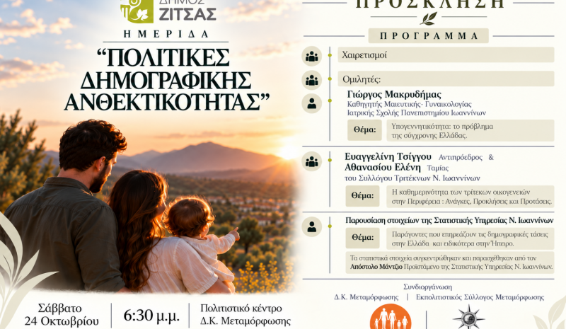    Ημερίδα αύριο στη Μεταμόρφωση για δημογραφικές πολιτικές